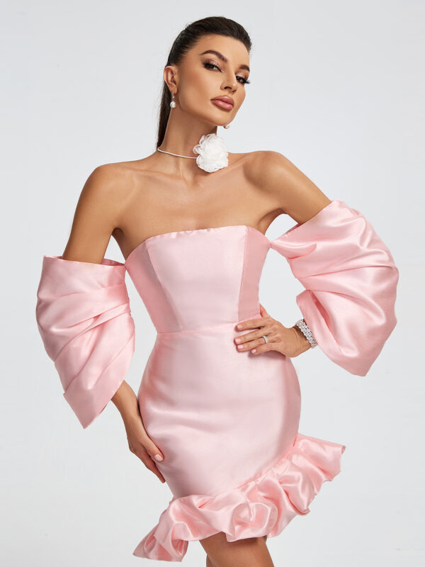 Silky Off Shoulder Puff Mini Dress 5