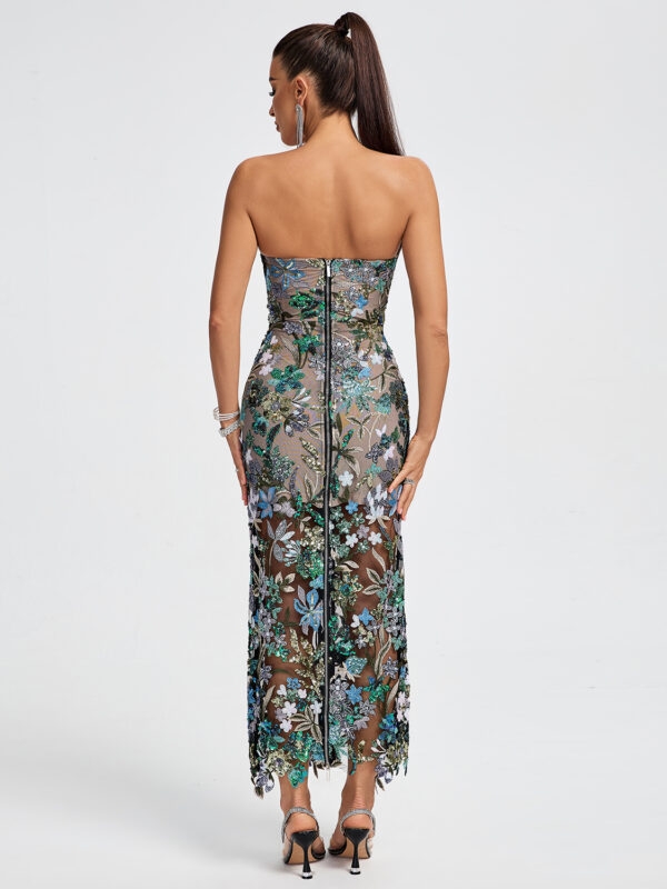 Strapless Floral Sequins Maxi Dress 2